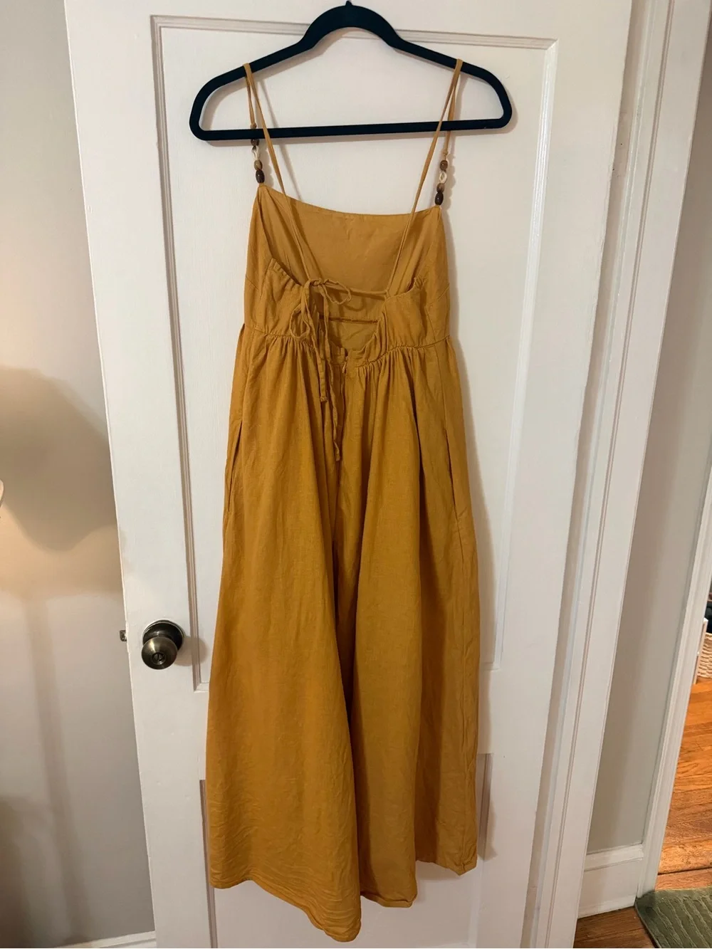 Abercrombie & Fitch Mustard Yellow Maxi Dress with Beaded Straps